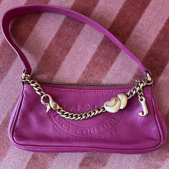 JUICY COUTURE Pink Leather Y2K Baguette with Chain original 2000’s - Picture 7 of 7